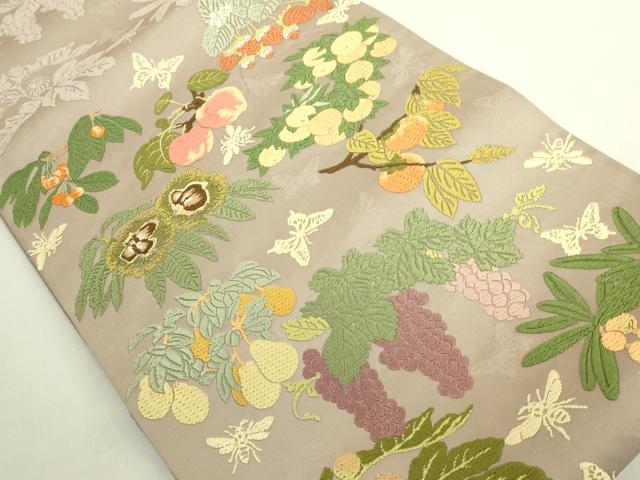 平和屋本店●極上 皇室・伊勢神宮御用 御御帯 山口美術織物 山口弘躬 太鼓柄袋帯 唐織 四季果実文 共箱付き 逸品 DZAB8309kh6