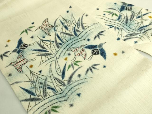 平和屋本店●極上 工芸帯 九寸名古屋帯 スリーシーズン帯 手描き 千鳥 草木 逸品 DZAB8339kh6