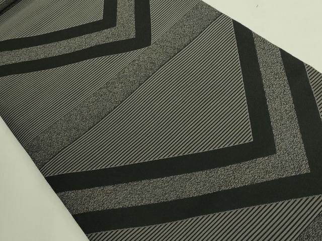 平和屋着物●極上 キモノデザイナー 斉藤上太郎 両面 六通柄袋帯 草木シルエット 黒地 銀糸 逸品 DZAB8347kh6