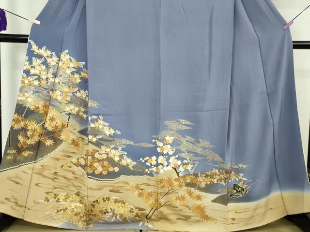 平和屋本店●極上 創業460年・千總 色留袖 駒刺繍 螺鈿 吉祥花文 紅碧色地 金糸 逸品 DZAB8351kh6
