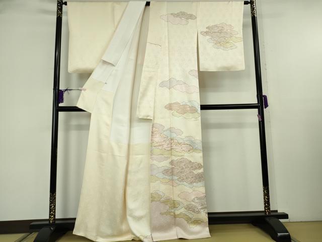 平和屋本店●極上 皇室献上作家 藤井寛 訪問着 駒刺繍 雲重ね 鳥の子色地 金彩 大丸扱い 逸品 DZAB8361kh6