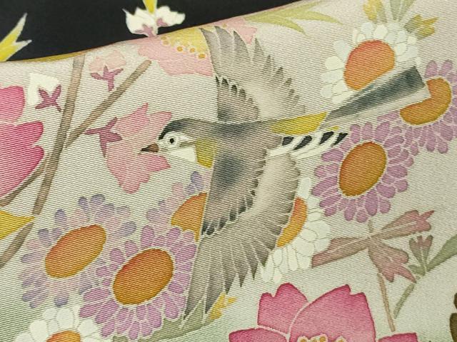 平和屋本店●極上 本加賀友禅作家 口野春峰 黒留袖 花鳥文 暈し染め 色紙・証紙付き 逸品 DZAB8363kh6