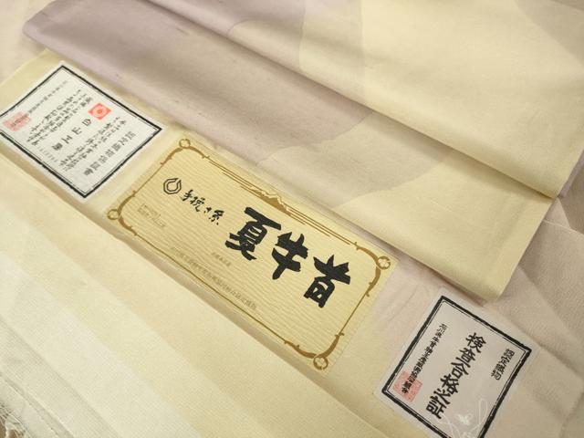 平和屋本店*極上 夏物 石川県指定無形文化財 夏牛首紬 白山工房 手織り 証紙付き 逸品 DZAB8364kh6
