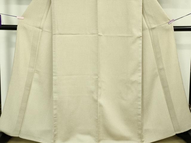 平和屋着物▽極上 お召 単衣 格子 亜麻色地 逸品 DZAB8366kh6