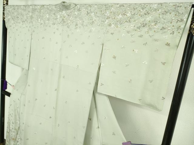 平和屋本店●極上 訪問着 総刺繍 舞花葉文 白緑色地 金糸 逸品 DZAB8368kh6