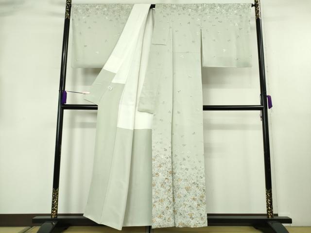 平和屋本店●極上 訪問着 総刺繍 舞花葉文 白緑色地 金糸 逸品 DZAB8368kh6