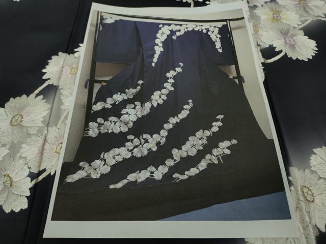 平和屋本店●極上 訪問着 総手刺繍 枝菊 濃紺地 暈し染め 金銀糸 逸品 DZAB8369kh6