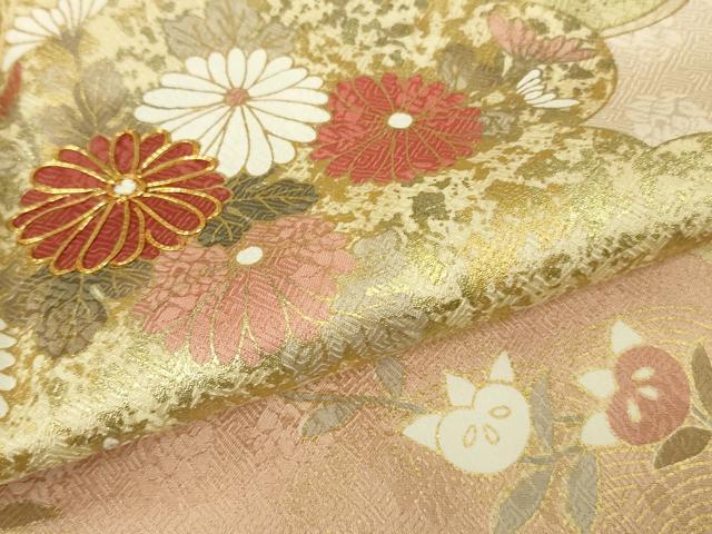 平和屋本店●極上 訪問着 吉澤友禅 駒刺繍 雲取り吉祥花文 洗柿色地 金彩 ますいわ屋扱い 逸品 DZAB8385kh6