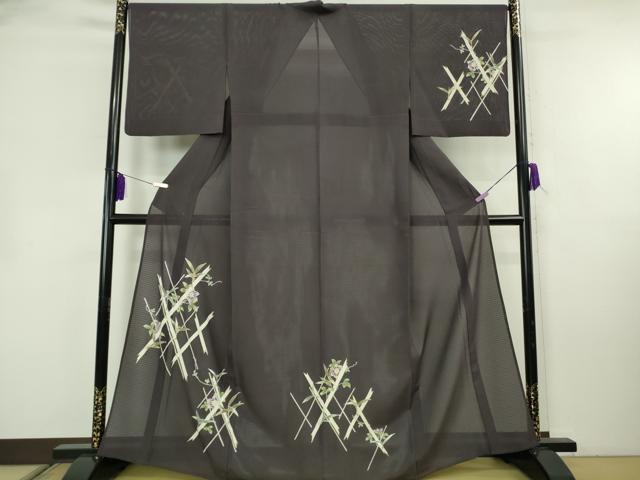 平和屋本店*極上 夏物 訪問着 変わり絽 鉄仙花 紅消鼠色地 金彩 逸品 DZAB8386kh6