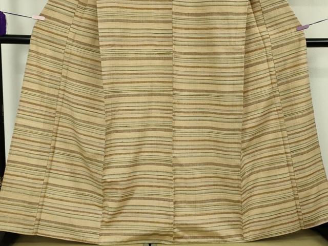 平和屋本店▽極上 郡上紬 草木染 単衣 横縞 逸品 DZAB8390kh6