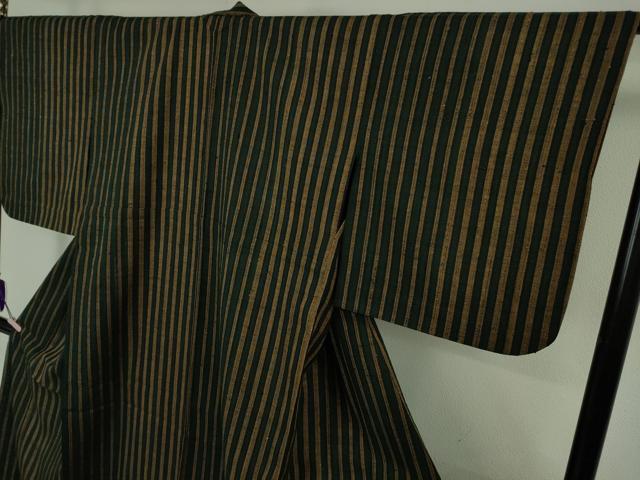 平和屋本店▽極上 浦野理一 経節紬 単衣 縞 逸品 DZAB8392kh6