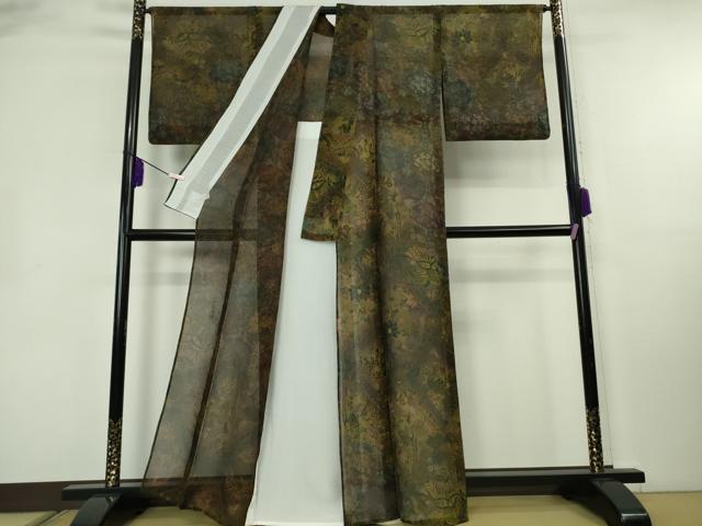 平和屋本店*希少 夏物 前田仁仙 仁仙更紗 本場縞大島紬 夏大島 寿紬謹製 更紗花鳥文 証紙付き 逸品 DZAB8393kh6