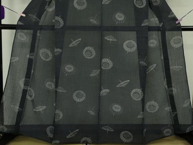 平和屋着物*極上 夏物 本場小千谷ちぢみ 番傘 濃藍色地 麻 逸品 DZAB8395kh6