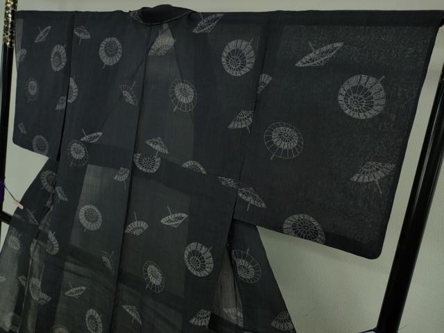 平和屋着物*極上 夏物 本場小千谷ちぢみ 番傘 濃藍色地 麻 逸品 DZAB8395kh6