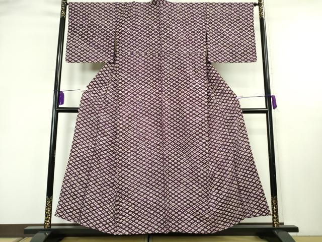 平和屋本店▽極上 岩手の匠 草紫堂 南部絞り 紫根染 紬 単衣 菱文 正絹 逸品 未使用 DZAB8404kh6