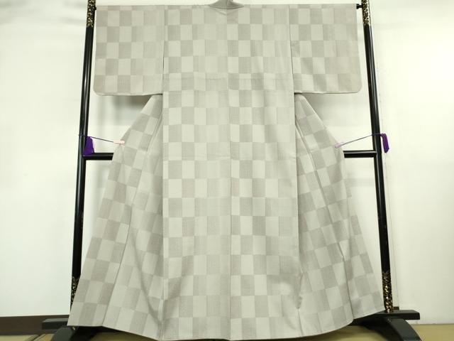 平和屋着物●極上 本塩沢 110亀甲 市松文様 絹鼠色地 鈴乃屋扱い 逸品 DZAB8410kh6