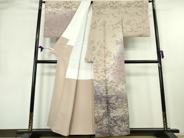 平和屋本店●極上 中国三大刺繍 スワトウ刺繍 汕頭刺繍 訪問着 風景花文 暈し染め 金糸 逸品 DZAB8417kh6