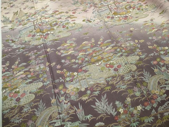 平和屋本店●極上 中国三大刺繍 スワトウ刺繍 汕頭刺繍 訪問着 風景花文 暈し染め 金糸 逸品 DZAB8417kh6