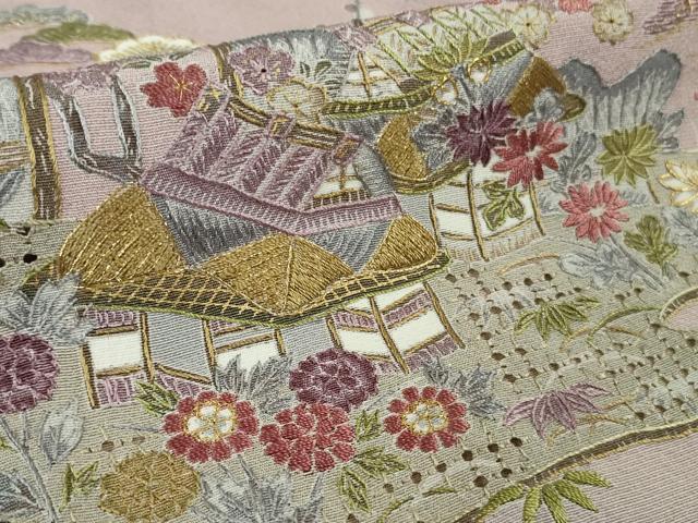 平和屋本店●極上 中国三大刺繍 スワトウ刺繍 汕頭刺繍 訪問着 風景花文 暈し染め 金糸 逸品 DZAB8417kh6