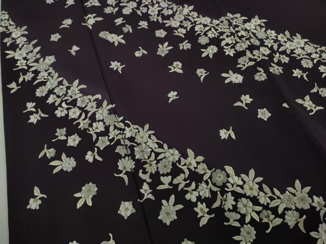 平和屋本店●極上 訪問着 総刺繍 舞花文 濃い深紫色地 暈し染め 金糸 逸品 DZAB8418kh6