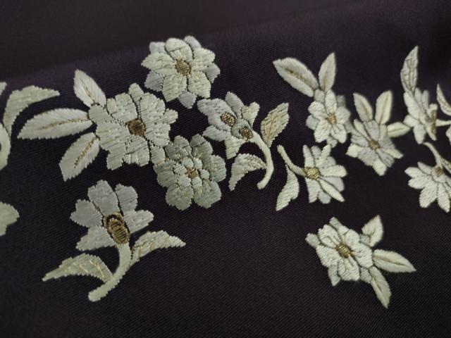 平和屋本店●極上 訪問着 総刺繍 舞花文 濃い深紫色地 暈し染め 金糸 逸品 DZAB8418kh6