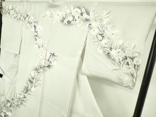 平和屋本店▽極上 訪問着 単衣 総手刺繍 草花文 灰白色地 暈し染め 金糸 逸品 DZAB8420kh6