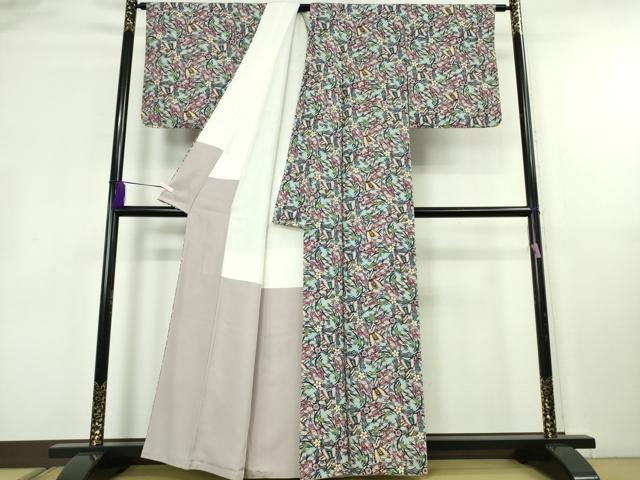 平和屋本店●極上 人間国宝 玉那覇有公 本場琉球紅型 小紋 舞蝶花文 参考資料付き 逸品 DZAB8423kh6