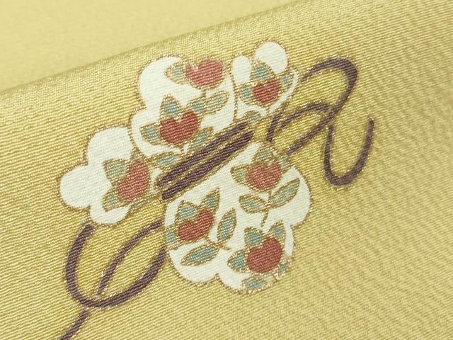 平和屋本店●極上 江戸友禅 小倉貞右 訪問着 駒刺繍 宝尽くし楽器文 淡黄色地 金彩 縮緬 ロング丈 さが美扱い 逸品 DZAB8427kh6