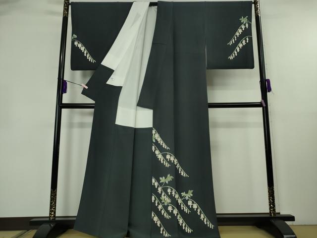 平和屋本店●極上 本加賀友禅作家 茶谷孝志 訪問着 鈴蘭 濃い藍鉄色地 逸品 DZAB8428kh6