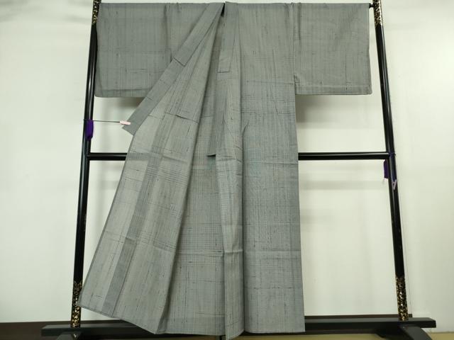 平和屋本店*極上 夏物 男性 紬 英ろく 玉繭 キングサイズ 小千谷織物謹製 鉛色地 証紙付き 逸品 DZAB8443kh6