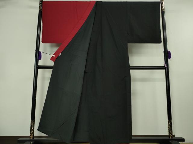 平和屋本店●極上 男性 銀座もとじ 小紋 片身替わり キングサイズ 黒×赤 逸品 DZAB8445kh6