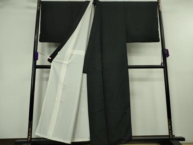 平和屋本店●極上 男性 銀座もとじ 色無地 キングサイズ 袷 黒地 御召縮緬 逸品 DZAB8447kh6