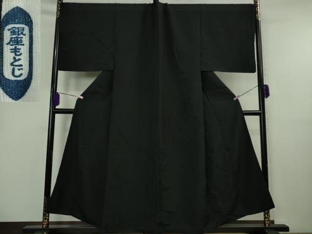 平和屋本店●極上 男性 銀座もとじ 色無地 キングサイズ 袷 黒地 御召縮緬 逸品 DZAB8453kh6