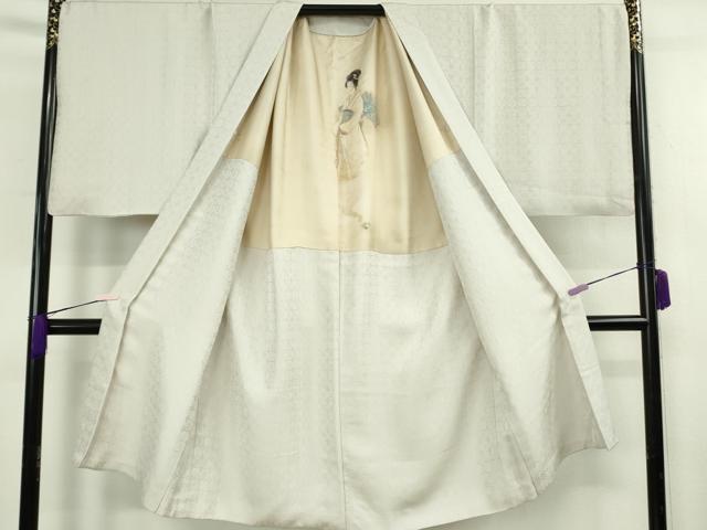 平和屋本店∞極上 男性 長羽織 キングサイズ お召地 灰白色地 羽裏・幽霊 逸品 DZAB8469kh6
