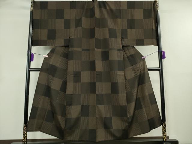 平和屋本店▽極上 男性 本塩沢 単衣 キングサイズ 変わり市松 逸品 未使用 DZAB8473kh6