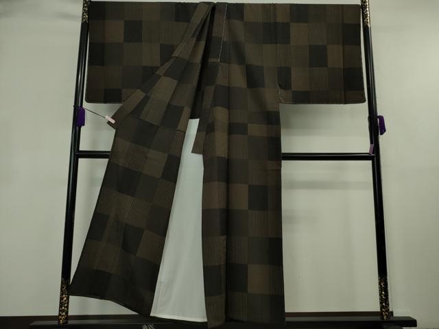 平和屋本店▽極上 男性 本塩沢 単衣 キングサイズ 変わり市松 逸品 未使用 DZAB8473kh6