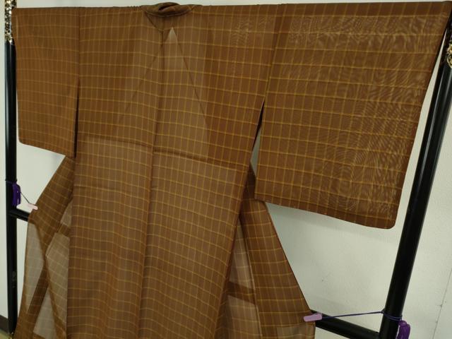 平和屋本店*希少 夏物 本場黄八丈 夏黄八 紗紬 格子 逸品 未使用 DZAB8482kh6