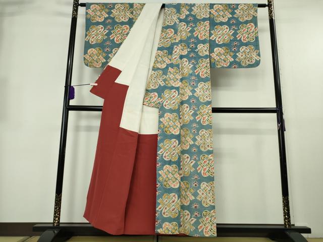 平和屋本店●極上 工芸着物 生紬 型染 錦木文様 逸品 DZAB8492kh6