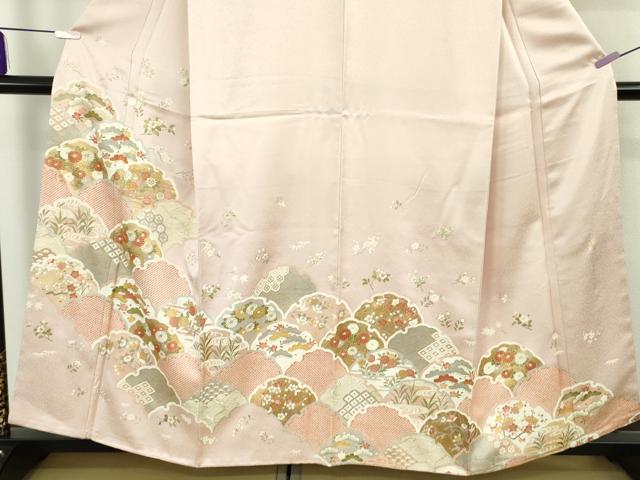 平和屋本店●極上 京都の和装業の老舗一門 千切屋 訪問着 駒刺繍 雪輪青海波 灰桜色地 金彩 反端付き 逸品 未使用 DZAB8503kh6