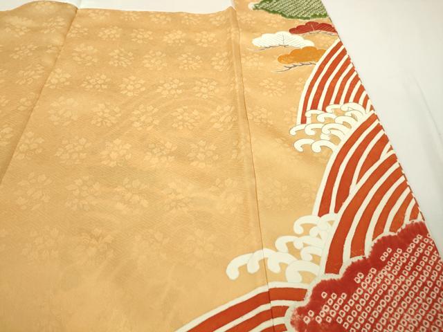 平和屋本店●極上 振袖 駒刺繍 絞り 立波 鳳凰 吉祥花文 萱草色地 金彩 逸品 DZAB8510kh6
