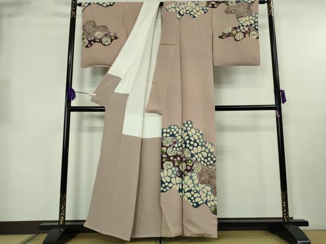 平和屋本店●超希少 東京友禅 久呂田明功 訪問着 辻が花 白茶色地 鬼しぼ縮緬 逸品 DZAB8524kh6