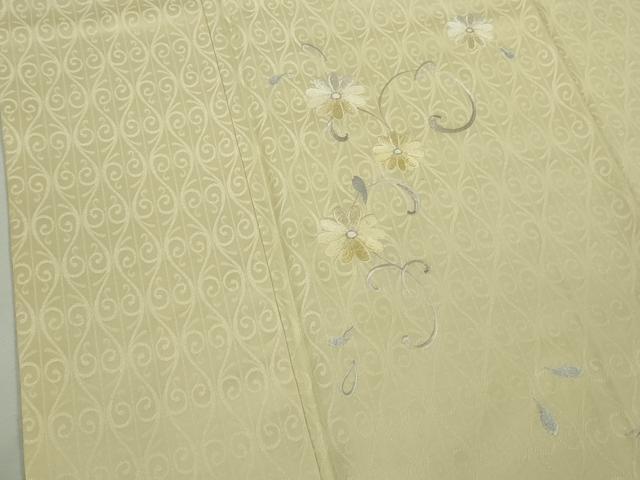 平和屋本店●極上 訪問着 総刺繍 花唐草文 立涌地紋 クリームイエロー色地 やまと誂製 逸品 DZAB8527kh6