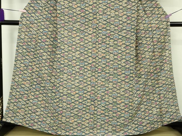 平和屋本店●極上 本場琉球紅型 琉球びんがた 知念紅型研究所 知念貞男 小紋 桐花菱文 空五倍子色地 反端付き 逸品 DZAB8529kh6