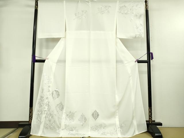 平和屋本店*極上 夏物 訪問着 絽 更紗花文 白地 銀彩 ロング丈 逸品 未使用 DZAB8541kh6