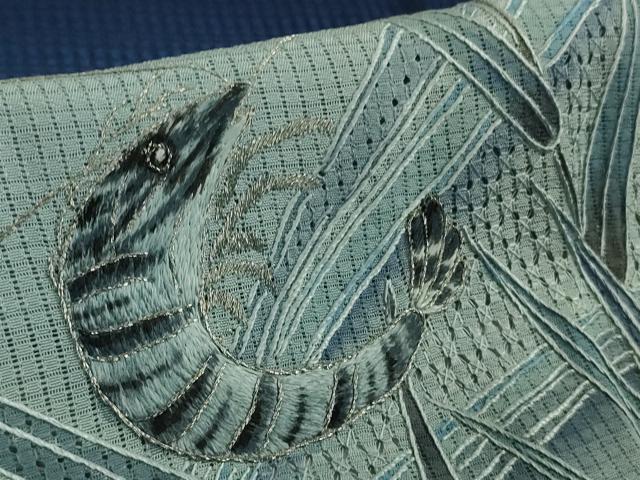 平和屋本店*極上 夏物 中国三大刺繍 スワトウ刺繍 汕頭刺繍 手刺繍 訪問着 紗 海老 立波葉文 鉄紺色地 暈し染め 銀糸 逸品 DZAB8544kh6