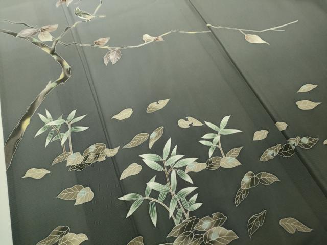 平和屋本店*極上 夏物 訪問着 友禅 絽 枝木に小鳥 雀 薄墨色地 暈し染め ロング丈 逸品 未使用 DZAB8545kh6