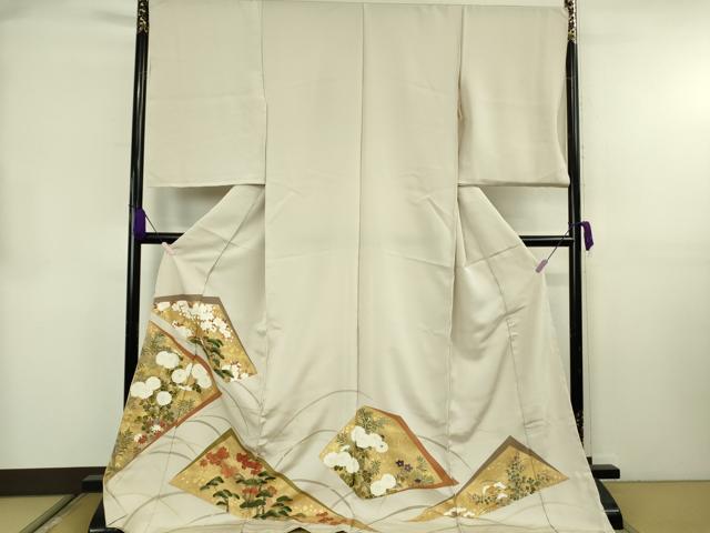 平和屋本店●極上 京都の和装業の老舗一門 千切屋 色留袖 芒に裂取草花 練色地 金彩 上代275万 箱付き 仮絵羽 逸品 未使用 DZAB8547kh6