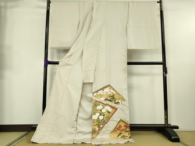 平和屋本店●極上 京都の和装業の老舗一門 千切屋 色留袖 芒に裂取草花 練色地 金彩 上代275万 箱付き 仮絵羽 逸品 未使用 DZAB8547kh6