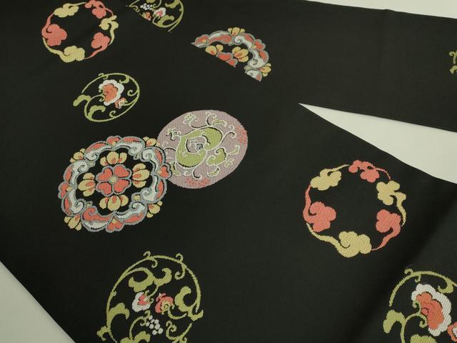 平和屋着物●極上 西陣 川島織物 九寸名古屋帯 花丸文 黒地 逸品 DZAB8565kh6