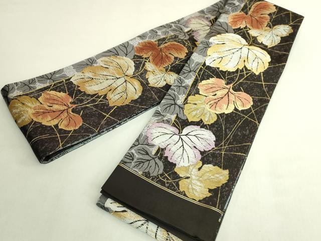 平和屋着物●極上 両面 半幅帯 蔦の葉文 金糸 逸品 DZAB8581kh6